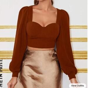 SHEIN Privé Sweetheart Neck Lantern Sleeve Crop Top